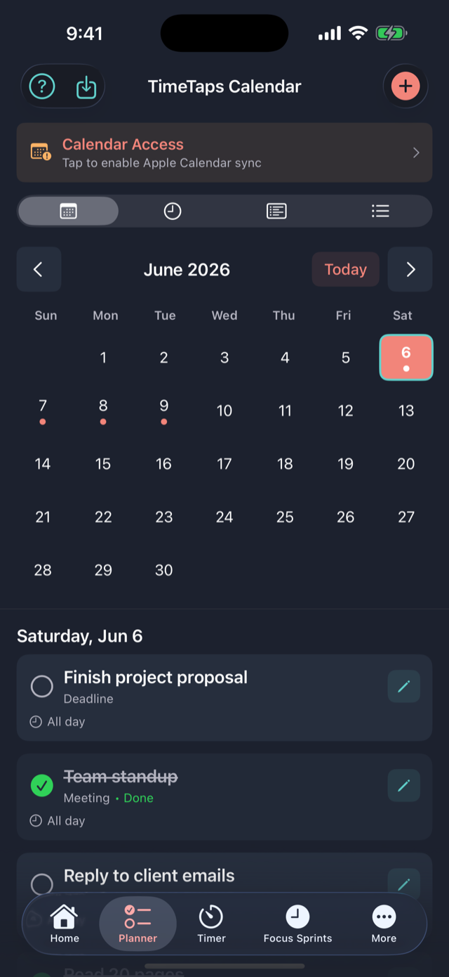 Planner calendar showing tasks and due dates for the month