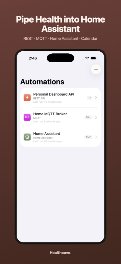 Automations list in Healthcove with Home Assistant, MQTT and REST targets